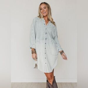 Three Bird Nest Frayed Edge Tie Dye Light Sage Corduroy Tunic Dress